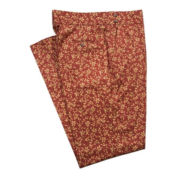 Mens Gurkha Pants 38 Red Green Floral Chino Trousers Straight Fit Flat Front